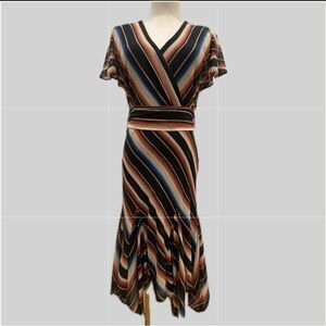 Lauren Ralph Lauren NWOT Multicolor Flutter Sleeves Handkerchief Hem Dress 2P